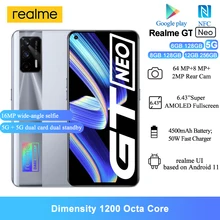 Realme GT Neo 5G Android Smartphone 6.43" FHD+ Dimensity 1200 Octa Core 120Hz Super AMOLED 4500mAh 64MP Rear Camera Cellphones