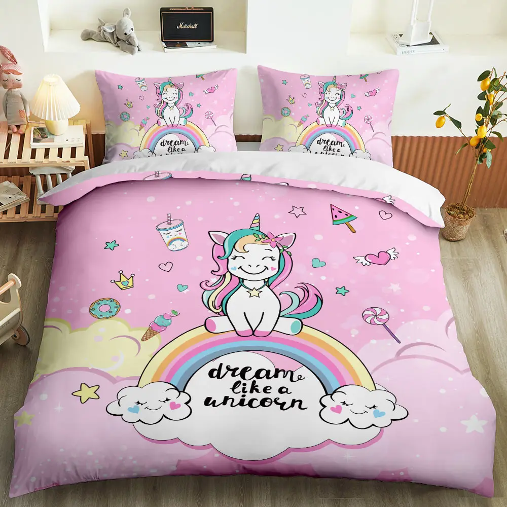 

BiliPromise Color Unicorn room bedding set luxury duvet cover set Bedding Set Printed Duvet Cover Set Bed Set Twin Full Queen