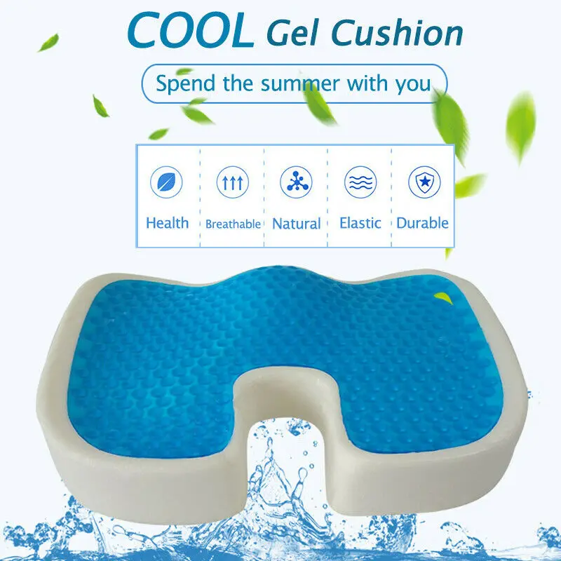 

Coccyx Orthopedic Cool Gel Memory Foam Seat Cushion Sciatica Relief Hip Shaping for Home Car Office Chair