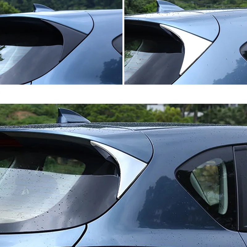 For Mazda Cx-5 Cx5 2012 2013 Chrome Rear Window Spoiler Side Wing Triple-cornered Cover Trim Molding Garnish Deco
