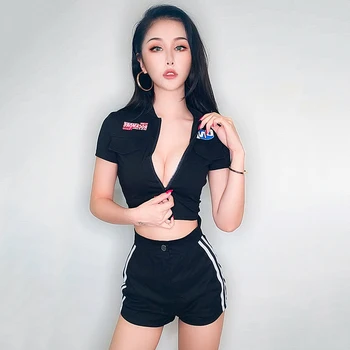 

Jazz Costumes Female Adult Black Hip Hop Dance Clothing Cheerleader Stage Outfit Women Nightclub Singer Dj Ds Dancer Wear DT1941
