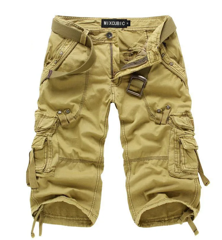 Летний стиль, армейские зеленые мужские короткие штаны, мужские повседневные свободные брюки на молнии, Укороченные прямые шорты, брюки для мужчин, большой размер 40 42