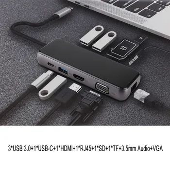 

USB-C HUB Type C HUB to VGA USB 3.0 Thunderbolt 3 HDMI 3.5mm Audio RJ45 Adapter for MacBook Pro Samsung Galaxy S9 USB C HUB