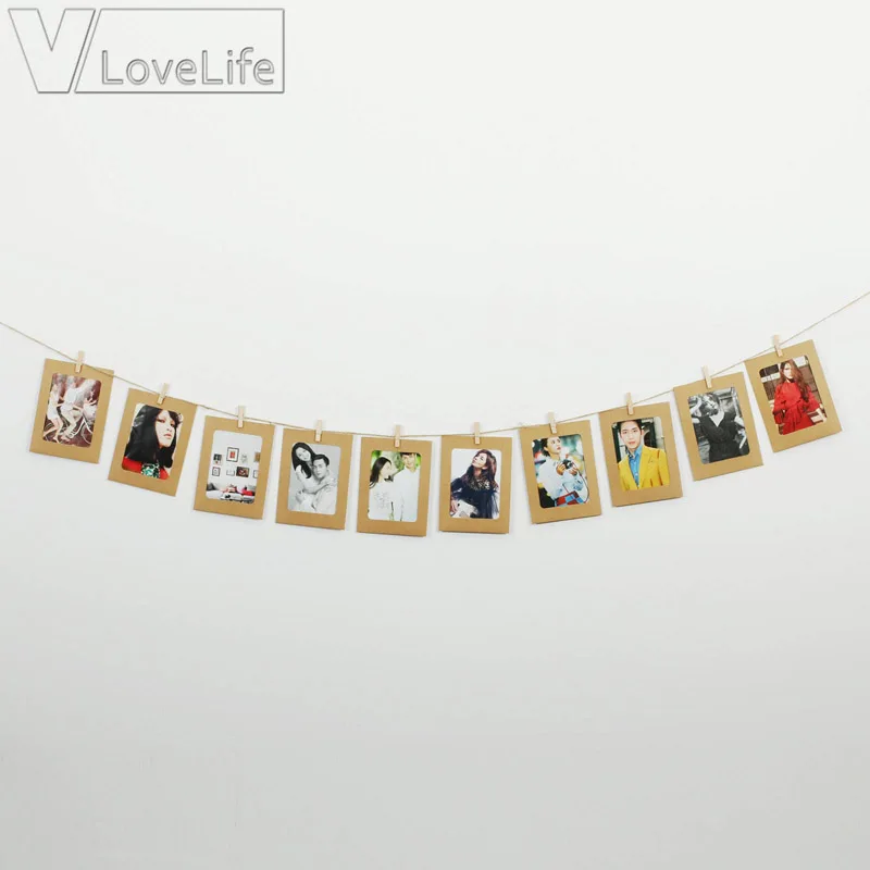 

10pcs 4inch & 6inch DIY Modern Photo Frame Hanging Wall Photos Picture Album Decoration Paper frames with Rope Clips