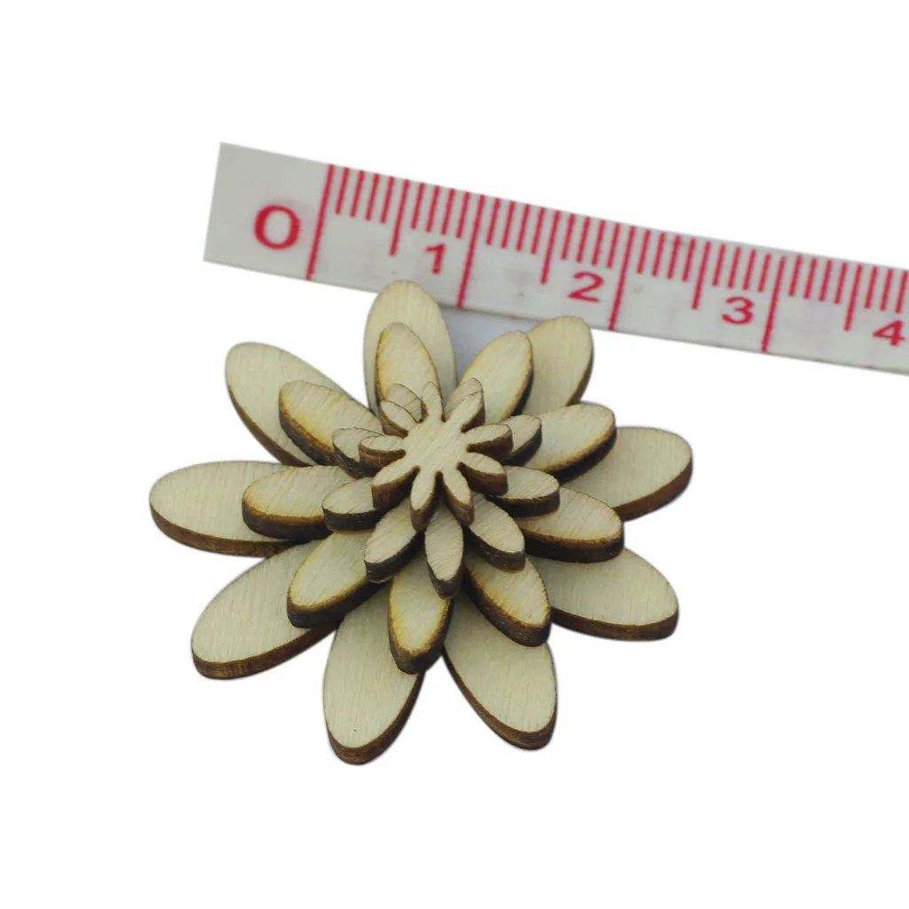 50 WOODEN SHABBY PLAIN FLORAL FLOWER FOR CRAFTS EMBELLISHMENTS DECORATION