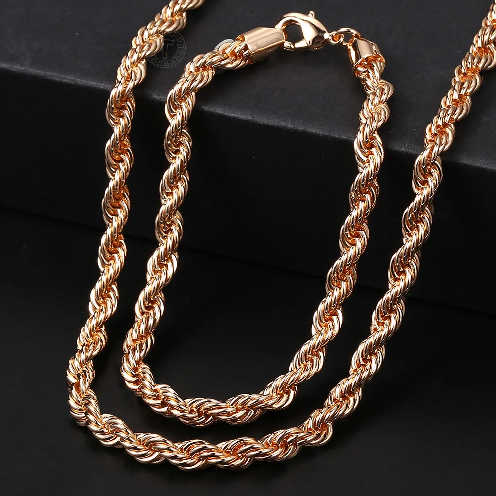 Fashion Jewelry Set for Women 585 Rose Gold Braided Foxtail Bead Link Chain Necklace Bracelet Set Wedding Jewelry Gift CS16A