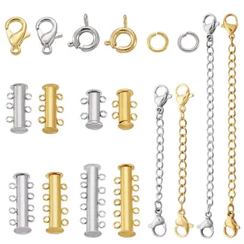 

Spring Buckle Magnetic Slide Tube Lock Spacer Clasp Layered for Necklaces Bracelet Connectors Jewelry with Extender Chain