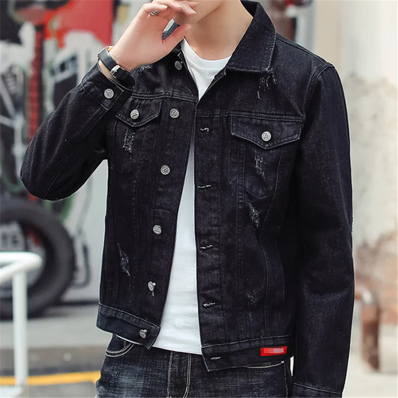 Black Denim Jacket Mens 2022 Autumn 