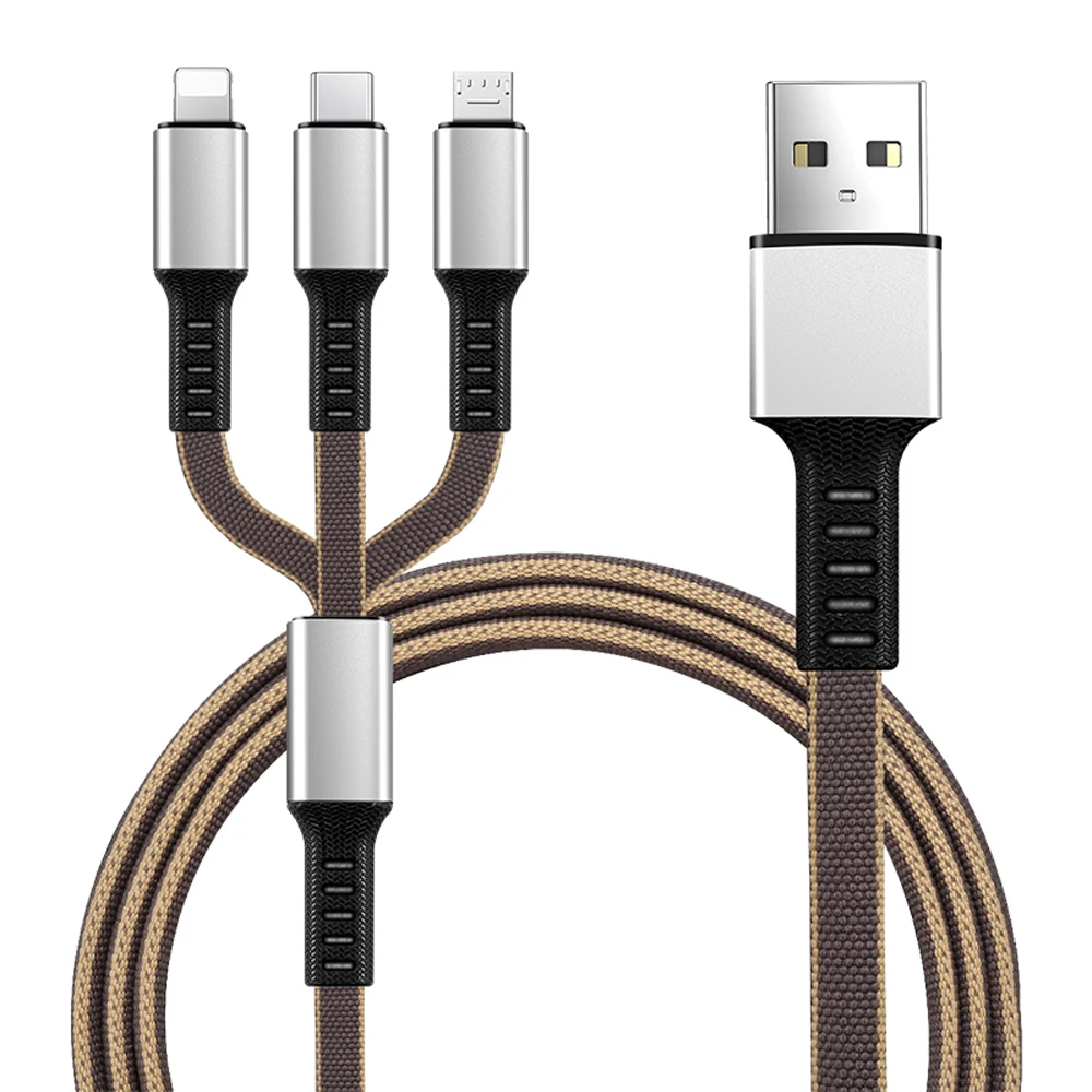 3 в 1 Micro USB C type C кабель для быстрой зарядки Универсальный многофункциональный кабель для синхронизации данных и зарядки телефона для samsung iPhone 11 - Цвет: Коричневый