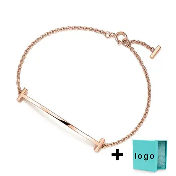 

SL TFB Rllen Original 925 sterling silver rose gold double head T-shaped bracelet with original logo jewellery wholesale.