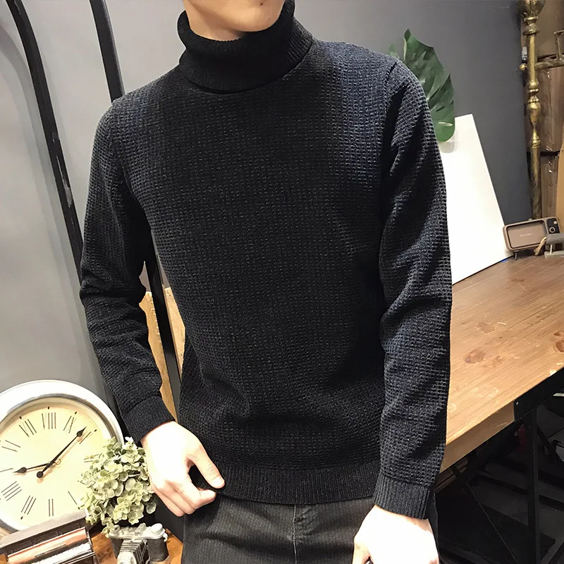 ^*Best Offers High Quality New Autumn Winter Brand Clothing Handsome Street Sweater Men Turtleneck Slim Fit Winter Pullover Solid Color