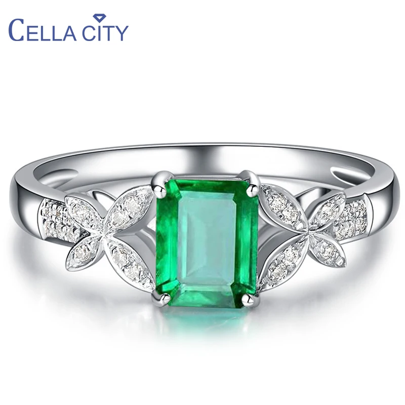 Cellacity 925 Silver Ring With Creative Rectangle Emerald Gemstone silver elegant lady Jewelry adjust size Party Gift Wholesale Cellacity 925 Silver Ring With Creative Rectangle Emerald Gemstone silver elegant lady Jewelry adjust size Party Gift Wholesale