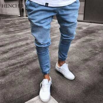 

HENCHIRY New Mens Jeans Brand Trendy Blue Feet Tight Men's Jeans Skinny Jeans Men's Fashion Casual Skinny Black Jean Streetwear
