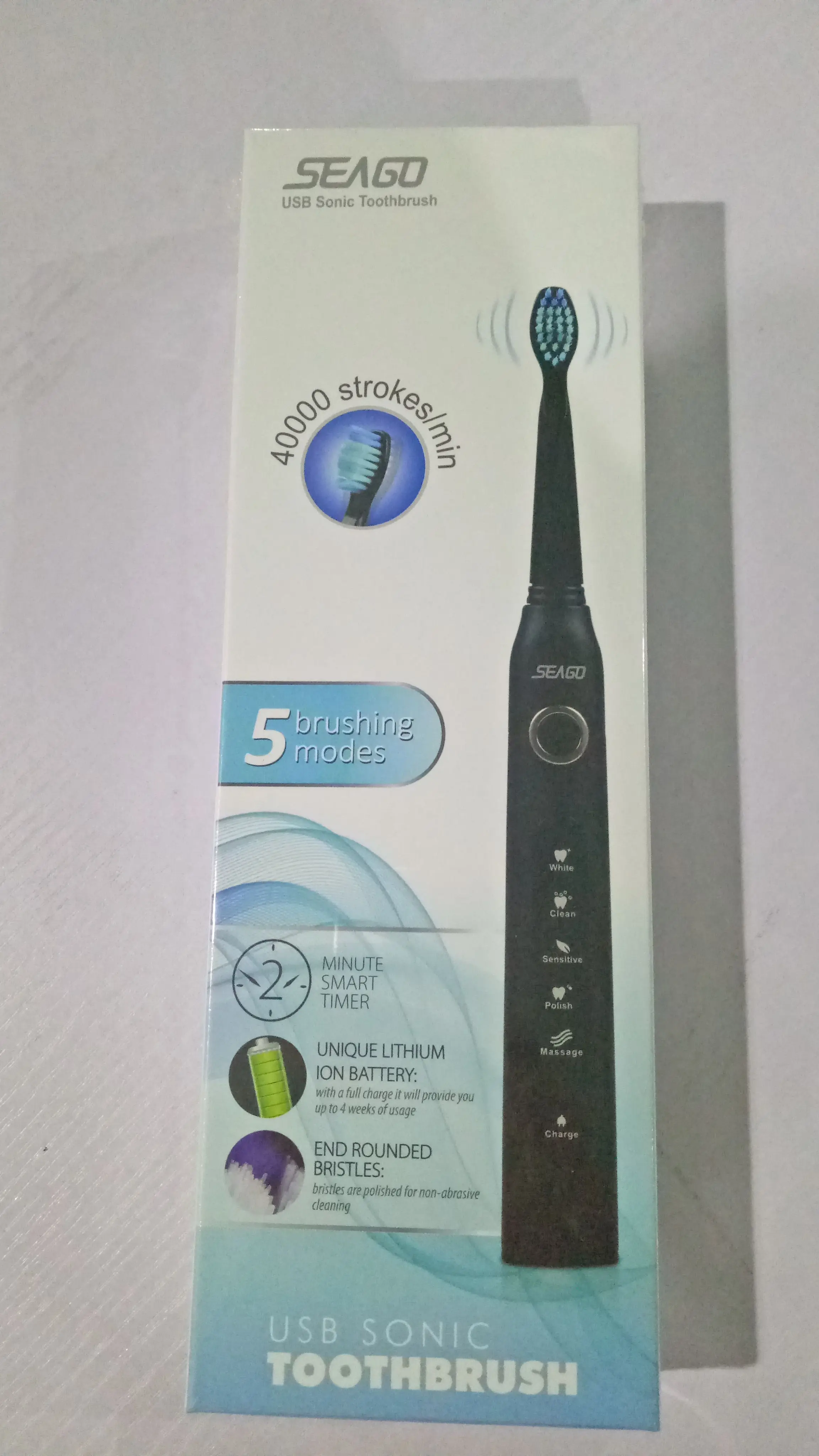 Seago SG-507 USB перезаряжаемая электрическая зубная щетка для взрослых Водонепроницаемая щетка для глубокой очистки зубов с 2 сменными головками