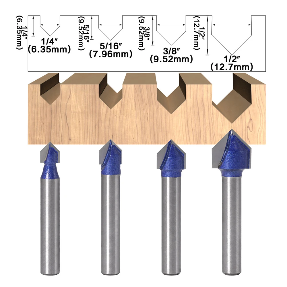 

4pc 6mm 90 Degree V Groove Wood Router Bit CNC Engraving Router Bit Carbide Milling Cutter Wood Drilling For Woodworking Tools