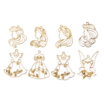 

8Pcs Princess Skirts Metal Frame Pendant Gold Charm Bezel Setting Cabochon Setting UV Resin Charm