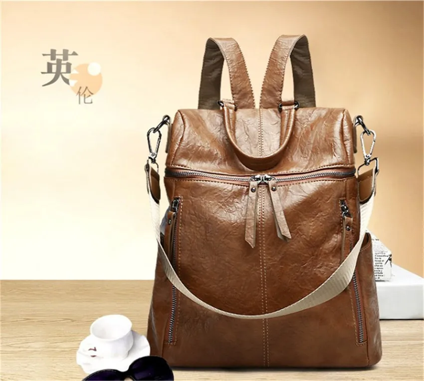 

2019 New Style WOMEN'S Bag Fashion Washed Leather Backpack Simple Large-capacity Backpack