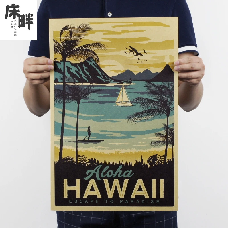 

Aloha Hawaii /famous tourist /Landscape painting/kraft paper/bar poster/Retro Poster/decorative painting 51x32.5cm