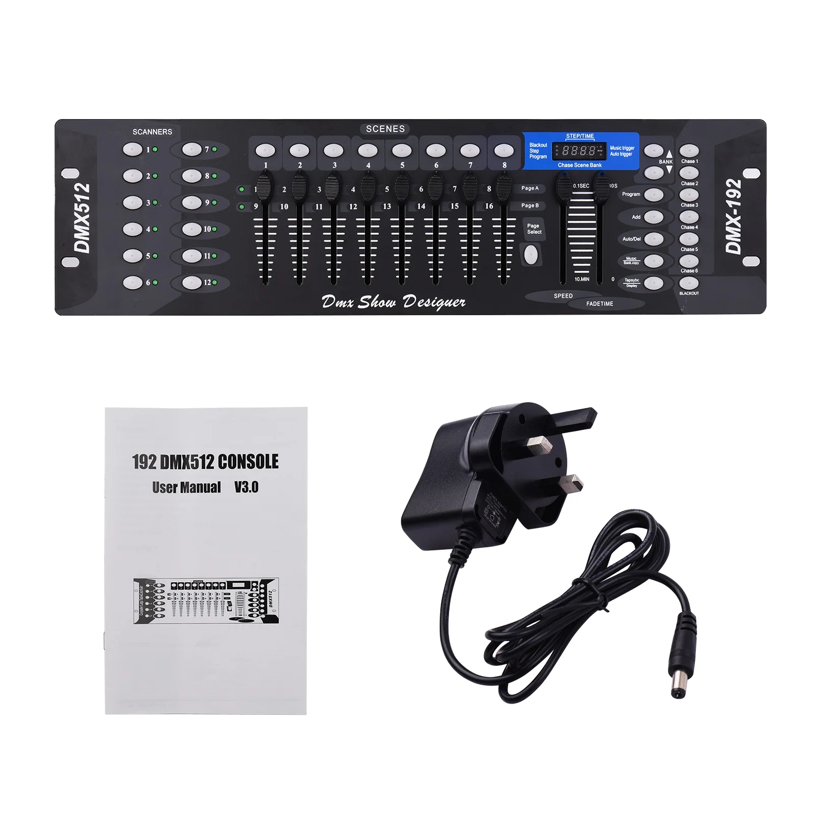 

DMX512 Light Controller Console Panel 192CH Programming Function Sound Activated with LED Screen Antenna for Stage DJ Pubs Bar