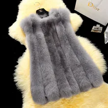 Жилет из искусственного меха лисы женские зимние модные средней длины искусственный Лисий мех Жилеты женские теплые поддельные лисы женское меховое пальто дамы