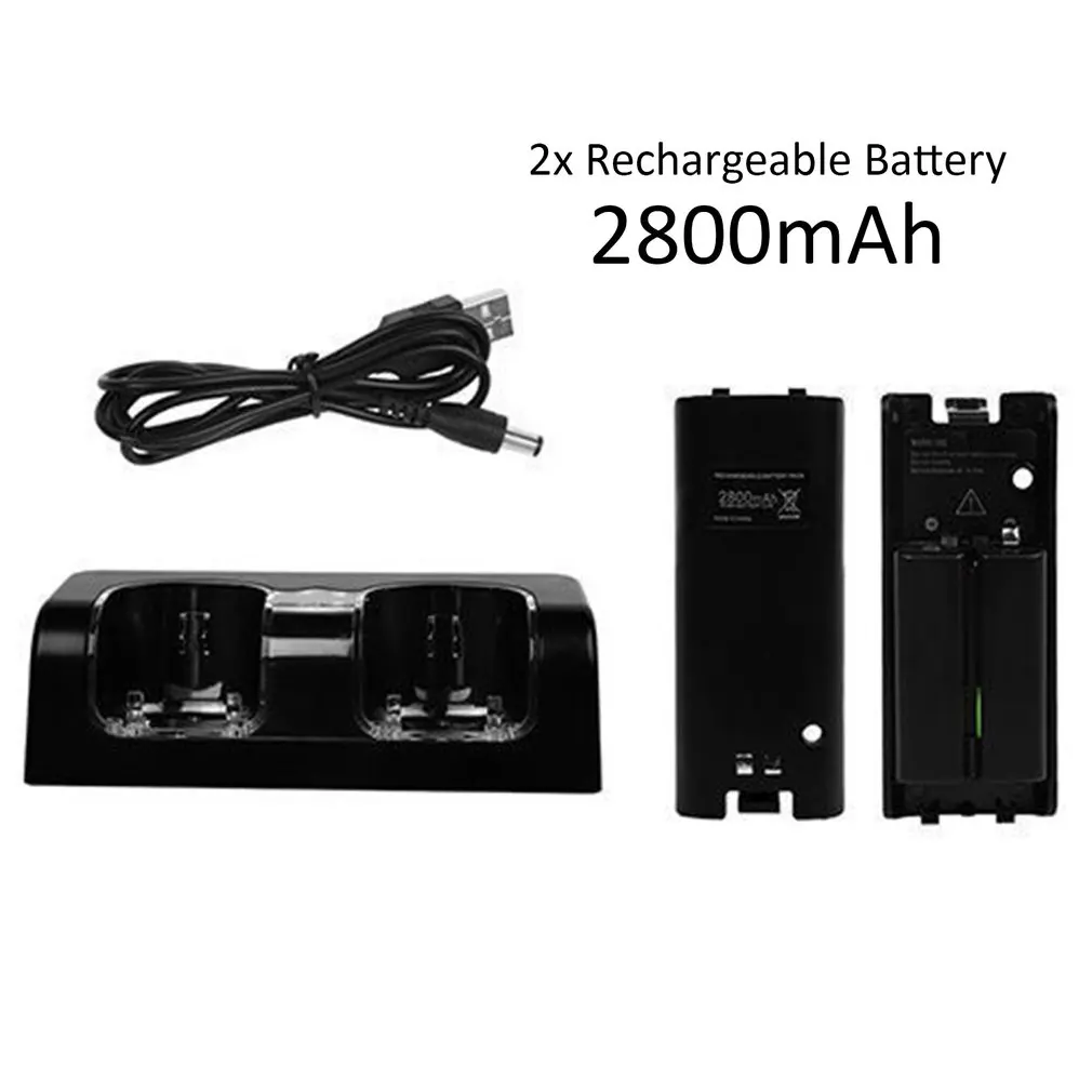 black two batteries Зарядная док-станция для пульта дистанционного управления kingd WII+ 2 аккумулятора аксессуары для игр - Цвет: black two batteries