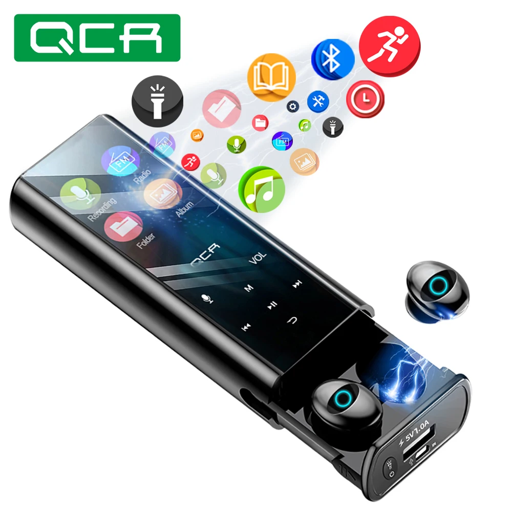 QCR Q1 Wireless bluetooth earphone earbuds Multi-function MP3 Player Headest IPX7 Waterproof 9D TWS Headphone 6000mAh Power Bank