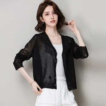 

New knitted long-sleeved cardigan hollow knit top women
