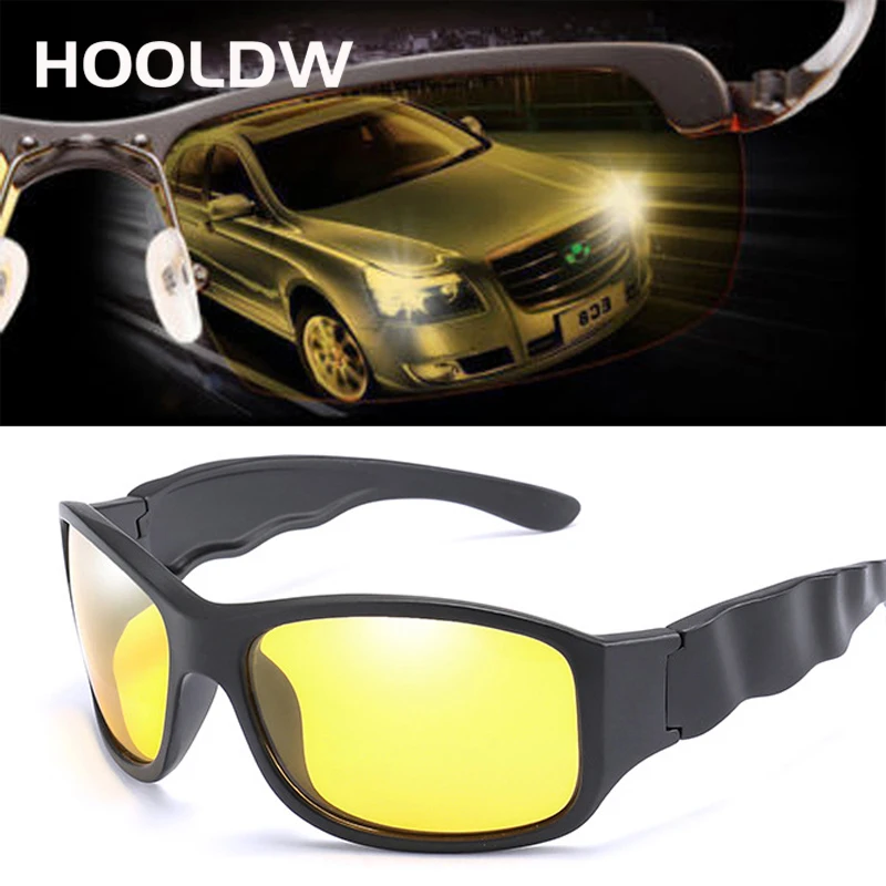 

HOOLDW Men Night Vision Glasses Classic Polarized Sunglasses Yellow Lens Night Driving Anti-glare Goggles Sun glasses UV400