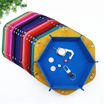 

Storage Tray Hexagon PU Leather Velvet Cloth Tray Foldable Dice Trays Table Games Desktop Storage Box Home Decoration Tray