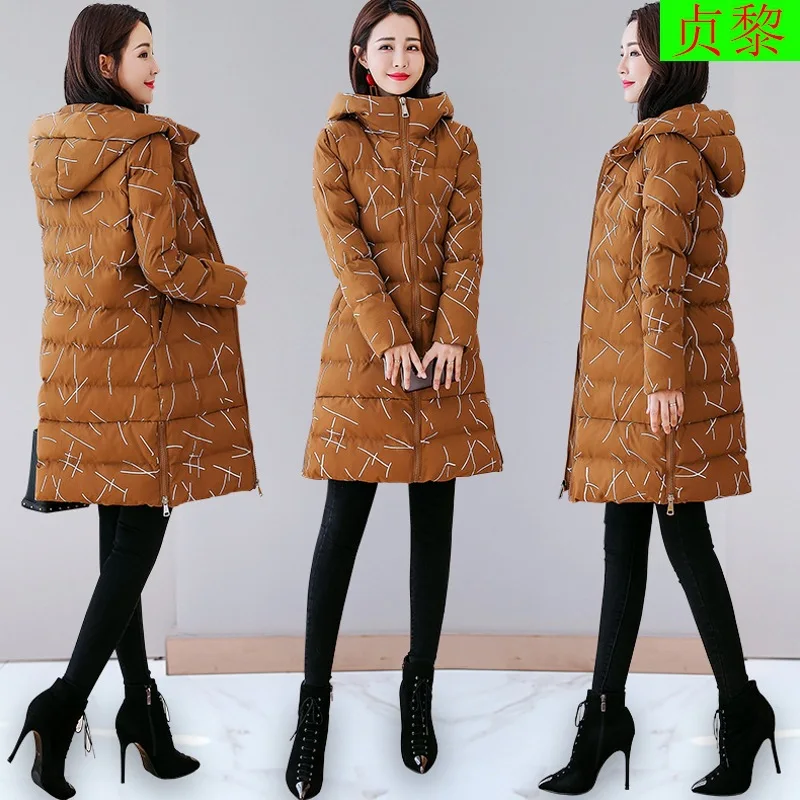 

Winter Printed Cotton-padded Clothes 2018 New Style WOMEN'S Dress Korean-style Mid-length Cotton-padded Jacket Thick Warm down J