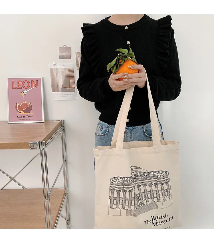 Women Canvas Bag British Museum Print Cotton Shoulder Bags Eco Shopping Bags Simple Casual Tote Cloth Books Handbag For Girls