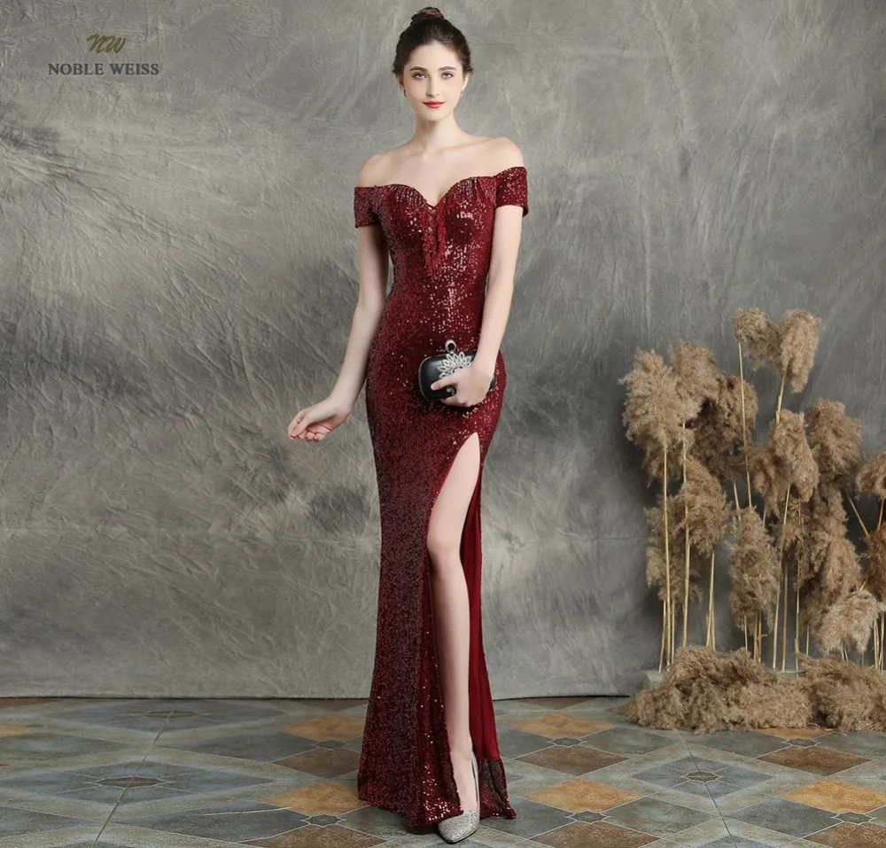prom dresses 2019 black mermaid elastic party dress sexy split vestidos de gala boat neck long prom gown