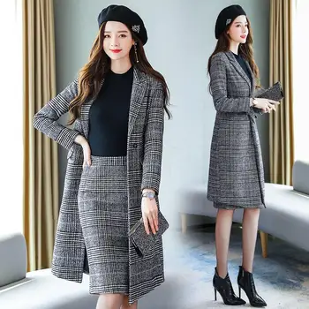 

Add interlock Suit female long plaid coat two-piece skirts of cultivate one's morality fashion