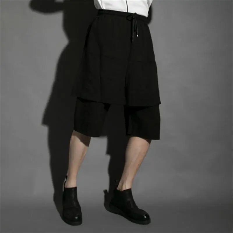 Men's False Two Pieces Of Pant Skirt Classic Dark Personality Hair Stylist Clothing Casual Fashion Loose Oversized Pants