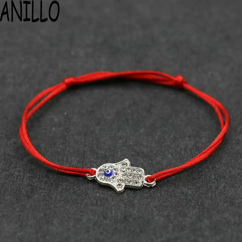 Женский браслет Hamsa Fatima Hand красная веревочная нить String плетеный с фианитом на