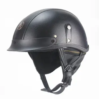 

AHP Motorcycle German Half Face Helmet Chopper 3/4 leather helmet Scooter Half Helmet Skull Cap Hat Chopper