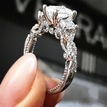 Vintage Three stone Lab Diamond Ring 925 sterling silver Bijou Engagement Wedding band Rings for Women Men Charm Party Jewelry 1