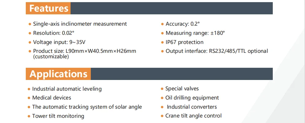 BWK217 датчики наклона ракурса одноосевой Инклинометр с точностью 0,2 градусов разрешение 0,02 градусов RS232 RS485 ttl Modbus выход
