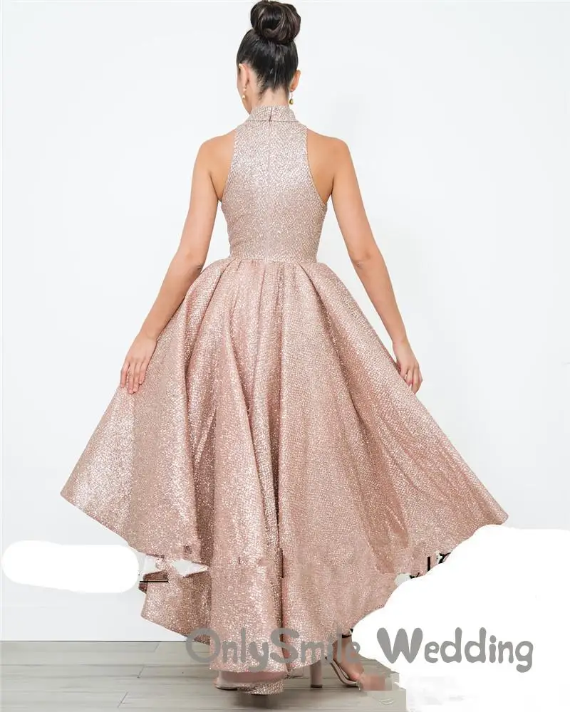high low rose gold dress