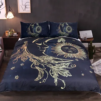 

Wholesale Hot Sale Black Home textile Bedding Set 2/3pcs with twin full queen size Soft with Golden pattern 2019 Fashion