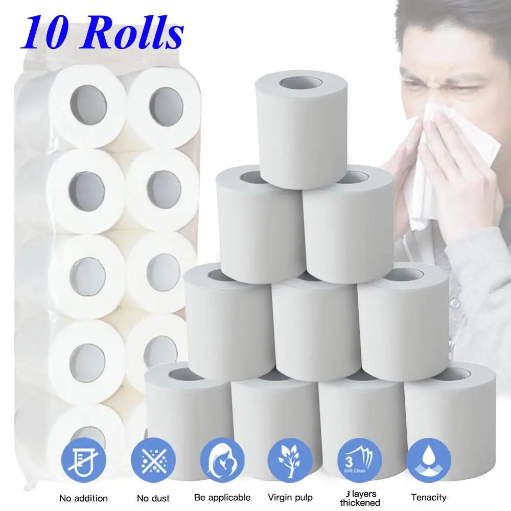 

10 Rolls Paper Towel Tissue Paper Three-Layer Paper Towels Soft Toilet Paper Bathroom Kitchen Household Tissue Cleaning Paper