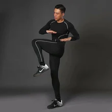 Компрессионная спортивная рубашка для бега, мужская спортивная футболка для фитнеса, длинные рукава трико, быстросохнущая Спортивная одежда для бега, тренировочные штаны
