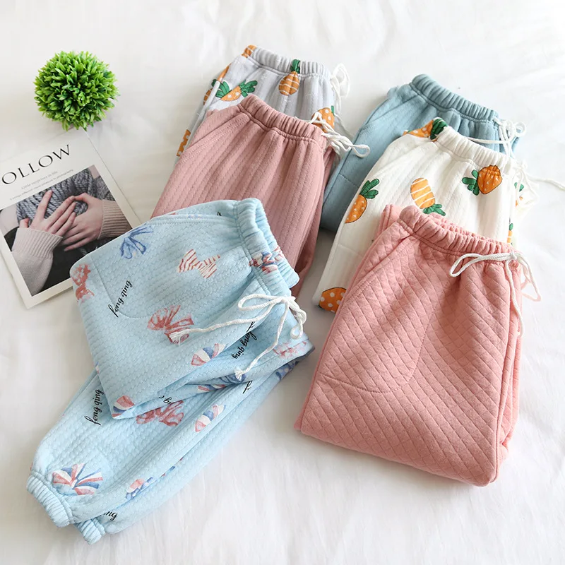 

Ladies Sleep Bottoms pure cotton autumn and winter three-layer thick air cotton home trousers cotton cute close at home SK004
