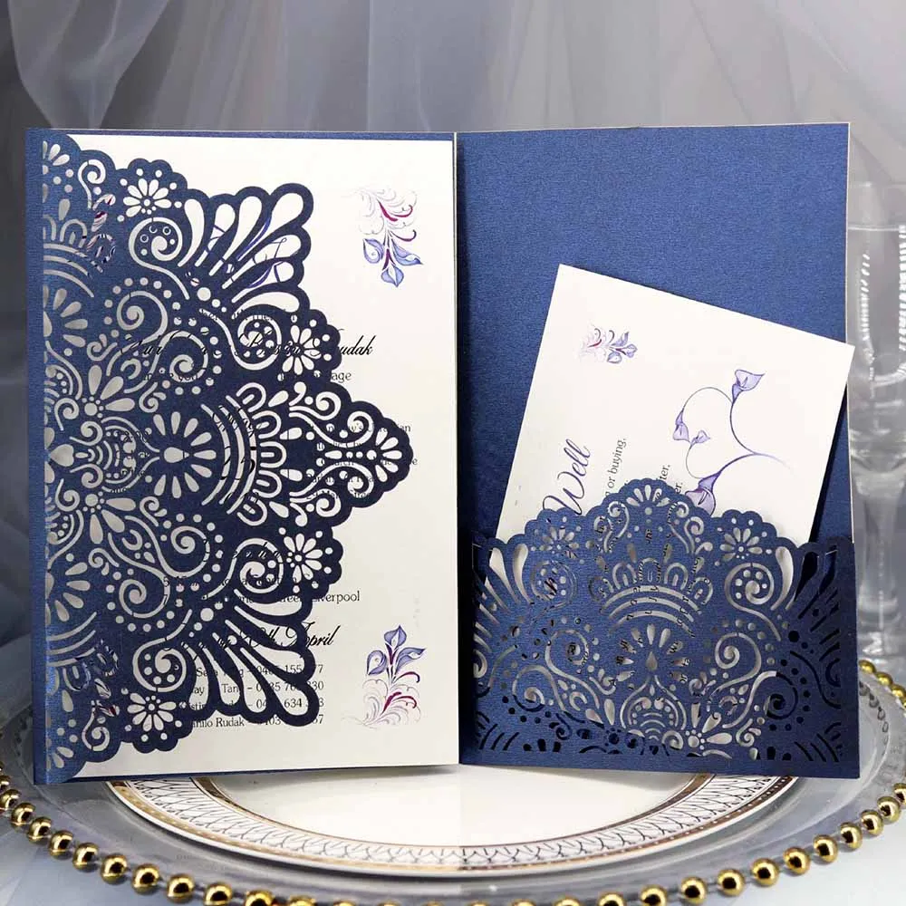  10pcs Wedding Invitations Lace Pattern Cards Laser Cut Paper Cards Announcement Greeting Postcards  - 4.00044E+12