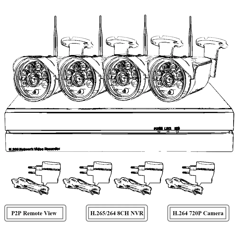 LYVNAL h.265 5mp 8ch nvr комплект 4ch HD 5mp 1080p wifi камера система p2p onvif Водонепроницаемая наружная 720p камера наблюдения wifi комплект - Цвет: H.264 720P