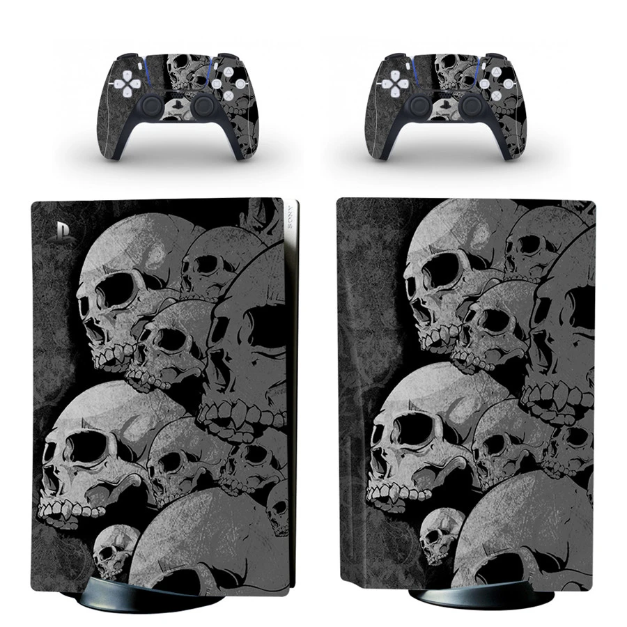 Skull Style PS5 Disc Edition Skin Sticker for Playstation 5 CD-Rom Version Console & 2 Controllers Decal Vinyl Protective Skins