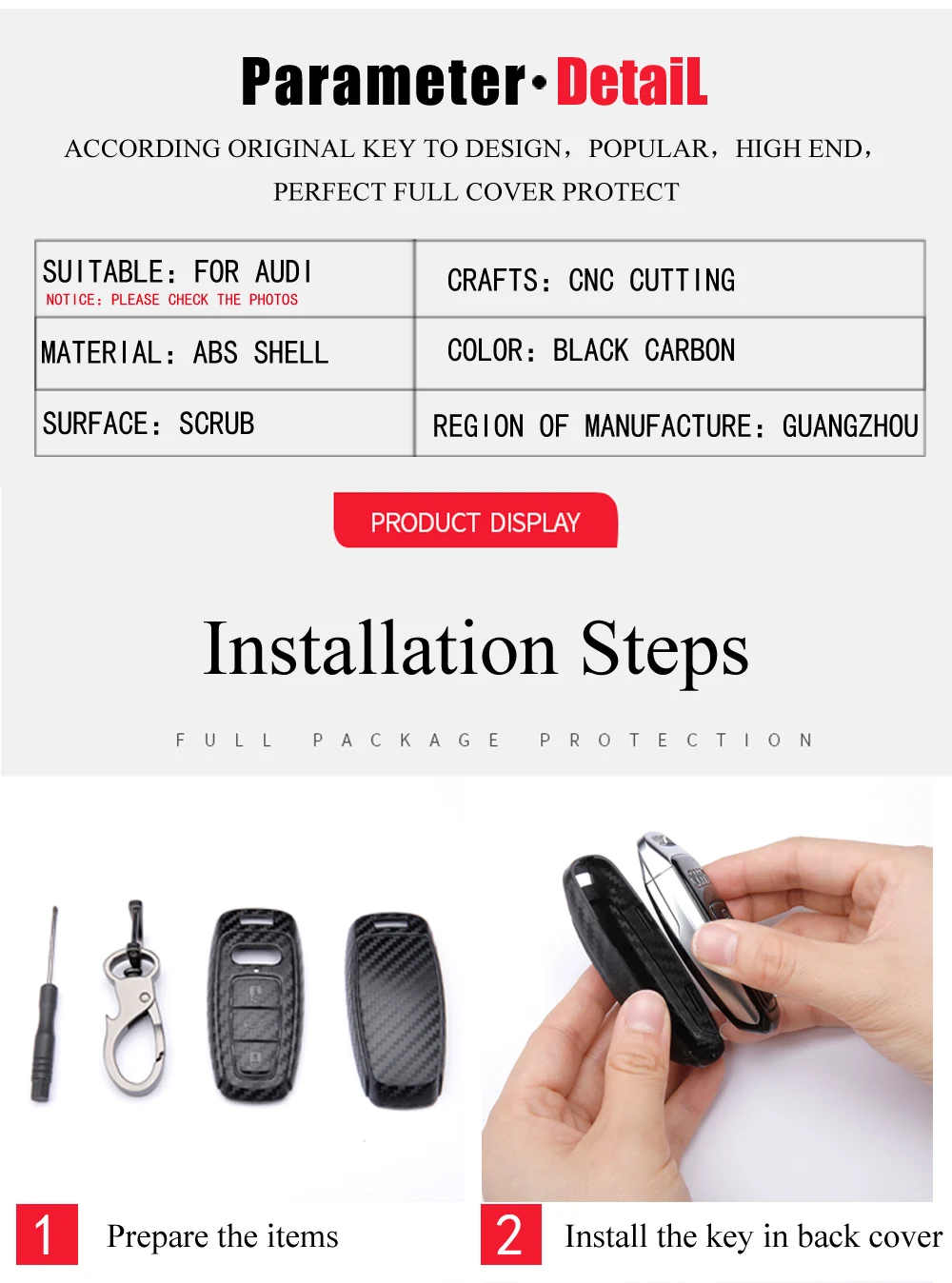 Keyforkess Car styling per Audi A6 RS4 S5 A3 Q3 Q5 S3 A4 Q7 A5 TT 2018 Car Key Bag Cover ABS decorazione custodia protettiva - H00ba9b948d6742fe893690dc117e54c1M