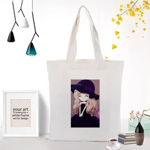 Мультяшная девушка вместительная сумка для покупок сумка на заказ Печать текстовый логотип канва для DIY ежедневного использования Эко экологическая многоразовая утилизация сумочка