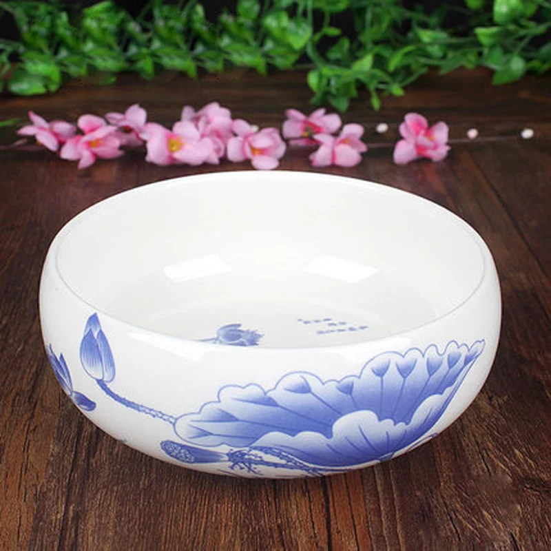 Chinese Kung Fu Tea Wash Bowl, Multifunctional Flowerpot, Ceramic Tea Ceremony Accessories, Exquisite Teaware, 8 Inch Flowers