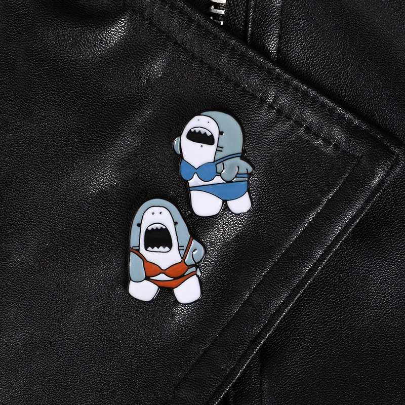 

Lovely Pins and brooches Animal Cartoon Bikini Shark Brooches Badges Lapel pins Hard enamel pin Backpack Bag Hats Accessories